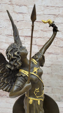 Winged Semi Nude Angel Archangel w/ Spear & Shield - Bronze Sculpture Statue