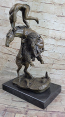 Bronze Sculpture Statue of Native American Indian Man Jumping over Buffalo & Horse