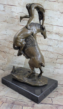 Bronze Sculpture Statue of Native American Indian Man Jumping over Buffalo & Horse