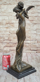 Cupid Eros & Psyche Angelic Romantic Lovers Hot Cast Bronze Sculpture Statue on Marble Base