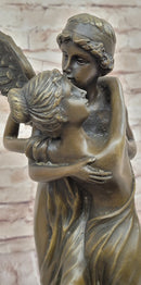 Cupid Eros & Psyche Angelic Romantic Lovers Hot Cast Bronze Sculpture Statue on Marble Base