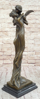 Cupid Eros & Psyche Angelic Romantic Lovers Hot Cast Bronze Sculpture Statue on Marble Base
