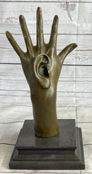 Surreal Bronze Sculpture Hand w/ Ear Statue Modern Art Abstract Signed Original 13" x 5"