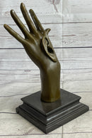 Surreal Bronze Sculpture Hand w/ Ear Statue Modern Art Abstract Signed Original 13" x 5"