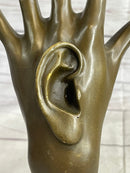 Surreal Bronze Sculpture Hand w/ Ear Statue Modern Art Abstract Signed Original 13" x 5"