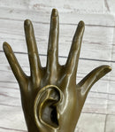 Surreal Bronze Sculpture Hand w/ Ear Statue Modern Art Abstract Signed Original 13" x 5"
