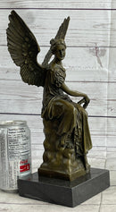 Signed Moreau Angel sits on Celestial Throne Bronze Marble Sculpture Decor