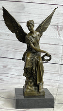 Signed Moreau Angel sits on Celestial Throne Bronze Marble Sculpture Decor