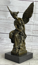 Signed Moreau Angel sits on Celestial Throne Bronze Marble Sculpture Decor