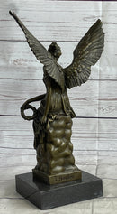 Signed Moreau Angel sits on Celestial Throne Bronze Marble Sculpture Decor