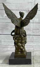 Signed Moreau Angel sits on Celestial Throne Bronze Marble Sculpture Decor