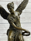 Signed Moreau Angel sits on Celestial Throne Bronze Marble Sculpture Decor