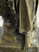 Signed Moreau Angel sits on Celestial Throne Bronze Marble Sculpture Decor