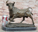 Solid Bronze Sculpture of a Bull Marble Base Abstract Art Deco Figurine Figure