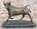 Solid Bronze Sculpture of a Bull Marble Base Abstract Art Deco Figurine Figure