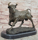 Solid Bronze Sculpture of a Bull Marble Base Abstract Art Deco Figurine Figure