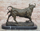 Solid Bronze Sculpture of a Bull Marble Base Abstract Art Deco Figurine Figure