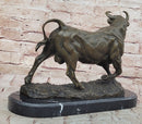 Solid Bronze Sculpture of a Bull Marble Base Abstract Art Deco Figurine Figure