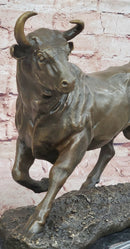 Solid Bronze Sculpture of a Bull Marble Base Abstract Art Deco Figurine Figure