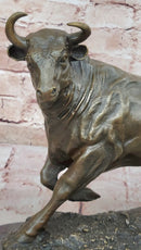 Solid Bronze Sculpture of a Bull Marble Base Abstract Art Deco Figurine Figure