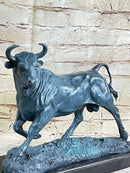 Wall Street Bull Green Patina Bronze Statue Sculpture Figure Stock Market 11" x 16"