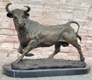 Solid Bronze Sculpture of a Bull Marble Base Abstract Art Deco Figurine Figure