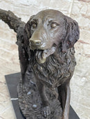 Bronze Golden Retriever Sculpture – Realistic Dog Statue on Marble Base