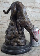 Signed Barye African Wild Cat Jungle Lion Bronze Statue Sculpture Figurine Art