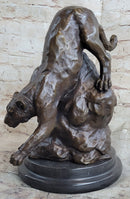 Signed Barye African Wild Cat Jungle Lion Bronze Statue Sculpture Figurine Art