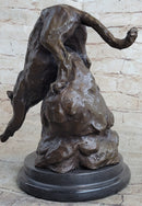 Signed Barye African Wild Cat Jungle Lion Bronze Statue Sculpture Figurine Art
