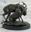 Mountain Lion Hunting Elk Deer by PJ Mene Bronze Statue Sculpture Wildlife Decor 11"X 13"