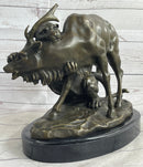 Mountain Lion Hunting Elk Deer by PJ Mene Bronze Statue Sculpture Wildlife Decor 11"X 13"