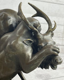 Mountain Lion Hunting Elk Deer by PJ Mene Bronze Statue Sculpture Wildlife Decor 11"X 13"