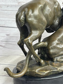 Mountain Lion Hunting Elk Deer by PJ Mene Bronze Statue Sculpture Wildlife Decor 11"X 13"