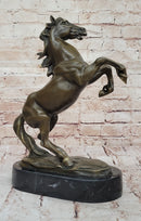 Rearing Stallion Horse Bronze Sculpture Statue Figure on Marble Base by Lecourtier