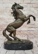 Rearing Stallion Horse Bronze Sculpture Statue Figure on Marble Base by Lecourtier