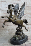 Flying Pegasus Winged Horse Greek Mythology Bronze Statue Sculpture Signed 15" x 14"