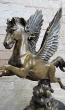 Flying Pegasus Winged Horse Greek Mythology Bronze Statue Sculpture Signed 15" x 14"