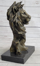 Male Lion Abstract Modern Bust Statue Sculpture Bronze Metal on Marble 12" x 7"