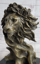 Male Lion Abstract Modern Bust Statue Sculpture Bronze Metal on Marble 12" x 7"