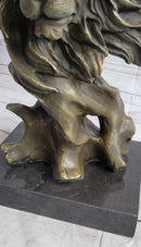 Male Lion Abstract Modern Bust Statue Sculpture Bronze Metal on Marble 12" x 7"
