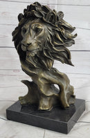 Male Lion Abstract Modern Bust Statue Sculpture Bronze Metal on Marble 12" x 7"