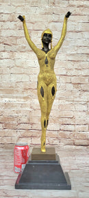 Dourga by Dimitri Chiparus - Art Deco Bronze Dancer Female Figure Gold Patina on Marble Base