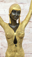 Dourga by Dimitri Chiparus - Art Deco Bronze Dancer Female Figure Gold Patina on Marble Base
