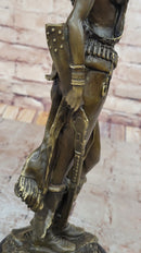 Female Native American Indian Warrior in Feathered Headdress Bronze Statue Sculpture Figure