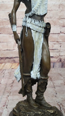 Native American Girl in Feathered Bonnet Bronze Statue Signed Original