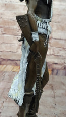 Native American Girl in Feathered Bonnet Bronze Statue Signed Original