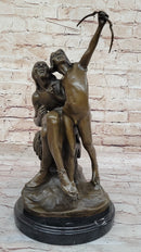 Nude Native American Male Archer Figures w/ Bow - Bronze Sculpture Art by Milo