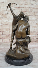 Nude Native American Male Archer Figures w/ Bow - Bronze Sculpture Art by Milo