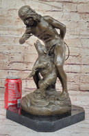 Native American Indian Shaman Taming a Bear - Bronze Sculpture Statue by P. Bartlett